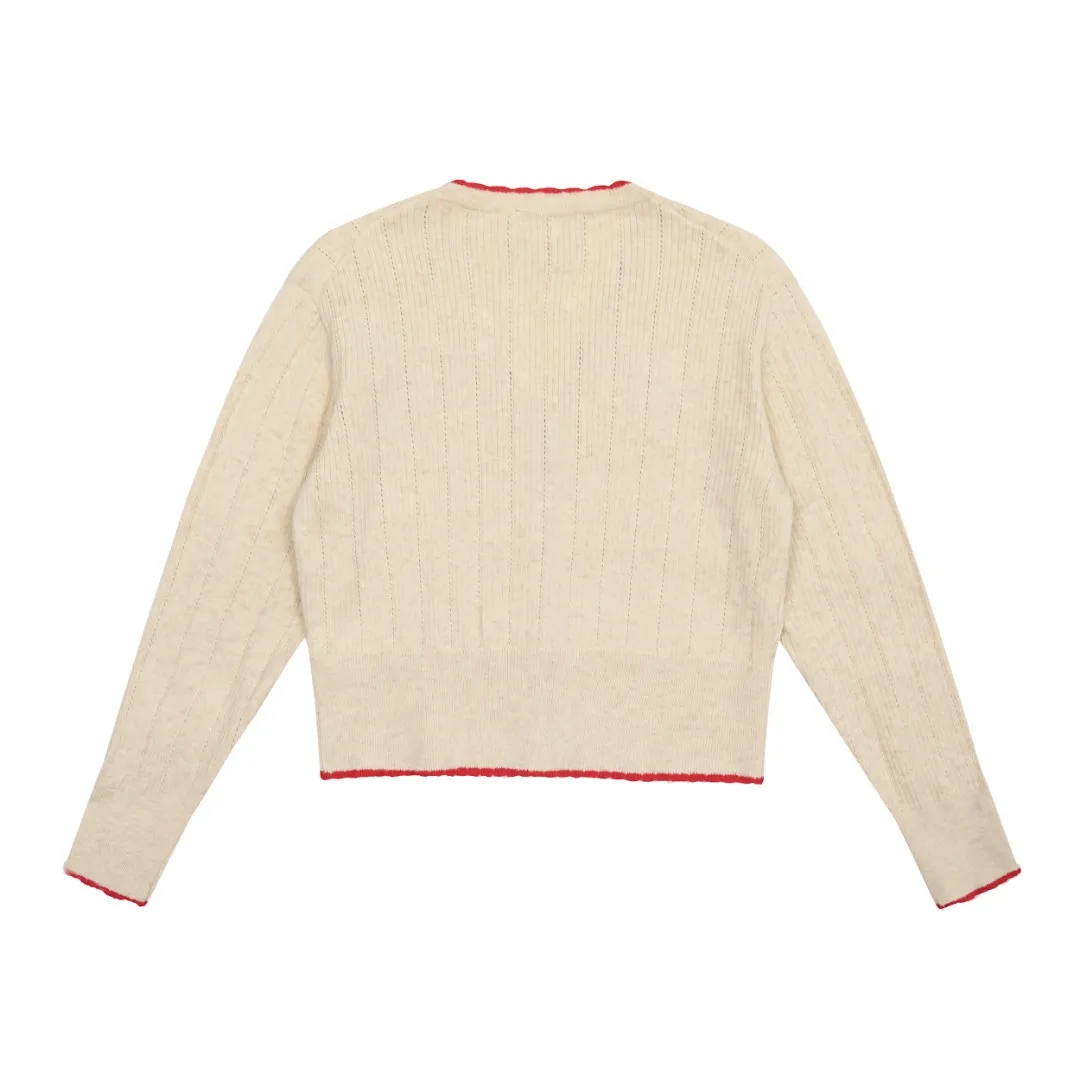 Vivi129 vivienne west wood 24th autumn and winter red label show style vertical stripe hollow knitted petal collar design cardigan West Queen Vivienne heavy industry show limited cardigan knitted sweater wool 2024 autumn latest style 🧩 85% wool blend Size: S -M- L Color: apricot gray blue black
